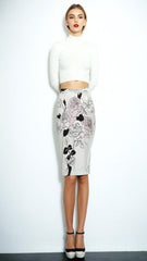 Rose Print Pencil Skirt Women