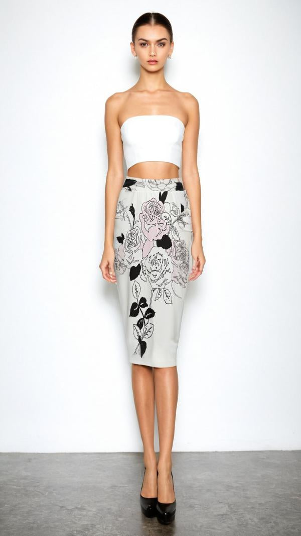 Rose Print Pencil Skirt Women