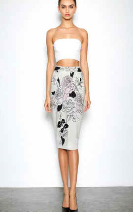 Rose Print Pencil Skirt Women