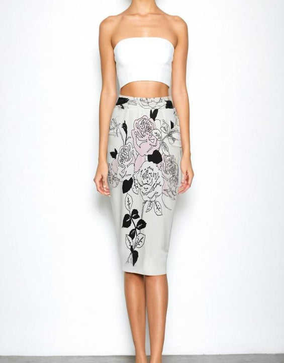 Rose Print Pencil Skirt Women