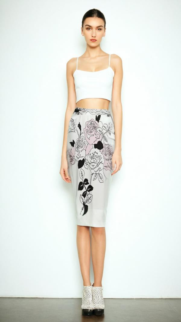 Rose Print Pencil Skirt Women