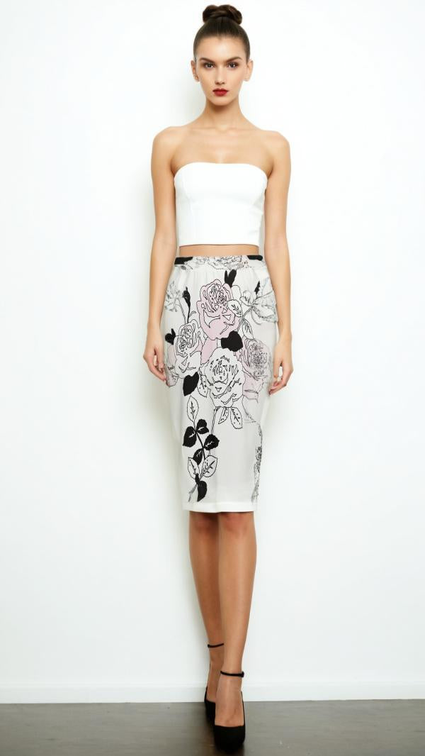 Rose Print Pencil Skirt Women