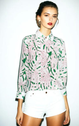 Silky Floral Print Shirt Long Sleeve