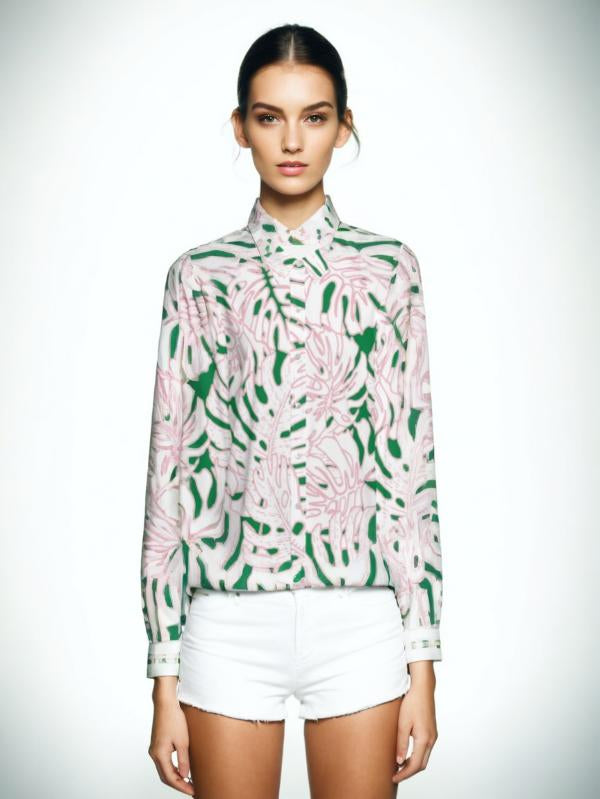 Silky Floral Print Shirt Long Sleeve