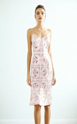 Pure Silk Pattern Slip Dress Pink