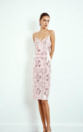 Pure Silk Pattern Slip Dress Pink