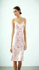 Pure Silk Pattern Slip Dress Pink