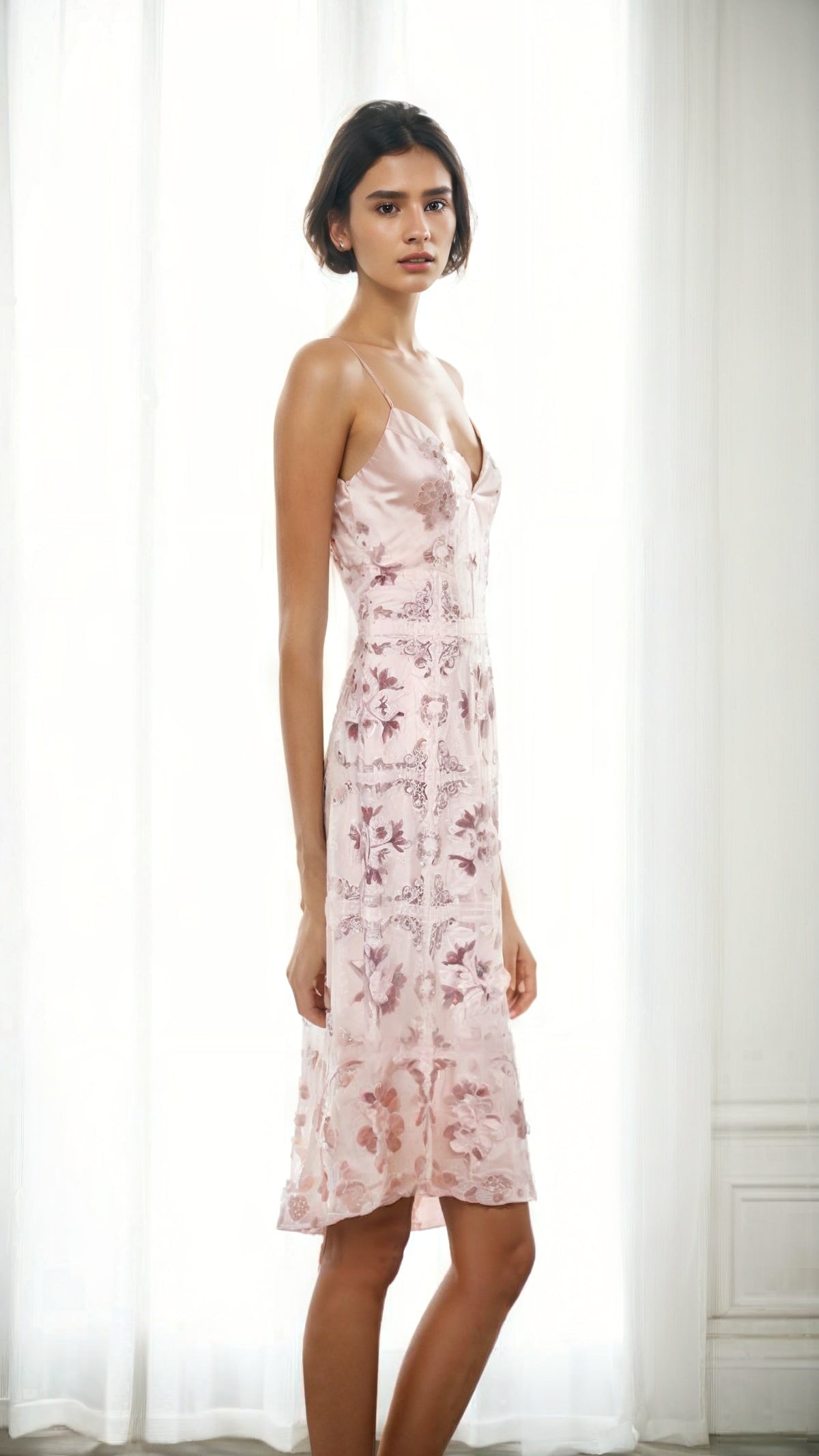 Pure Silk Pattern Slip Dress Pink