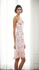 Pure Silk Pattern Slip Dress Pink