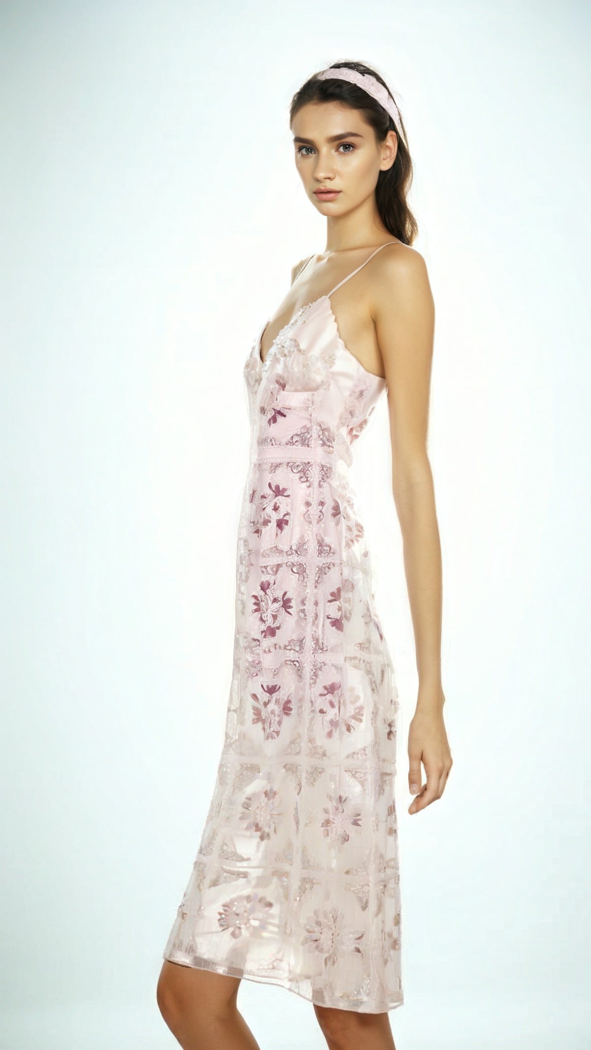 Pure Silk Pattern Slip Dress Pink