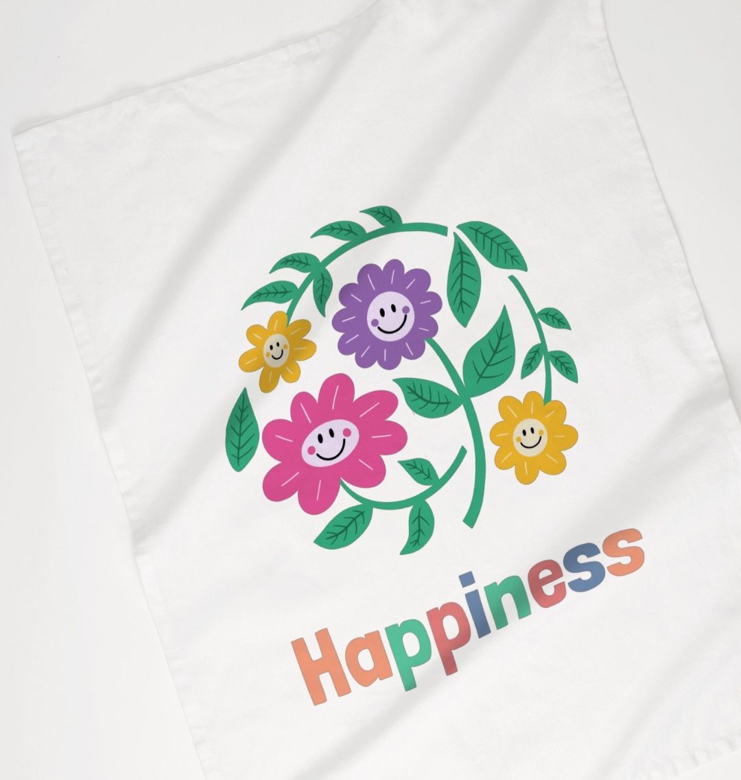 Organic Cotton Floral Happiness Tea Towel