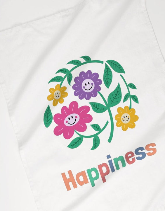 Organic Cotton Floral Happiness Tea Towel