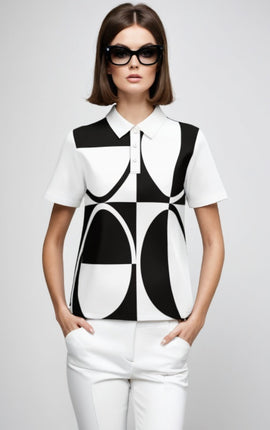 60s Monochrome Polo Top Retro