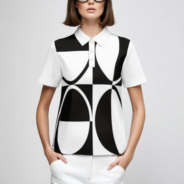 60s Monochrome Polo Top Retro