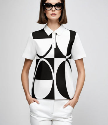 60s Monochrome Polo Top Retro