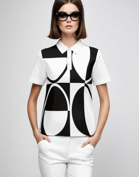 60s Monochrome Polo Top Retro