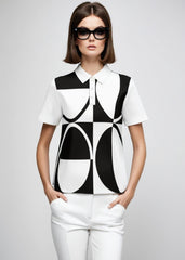 60s Monochrome Polo Top Retro