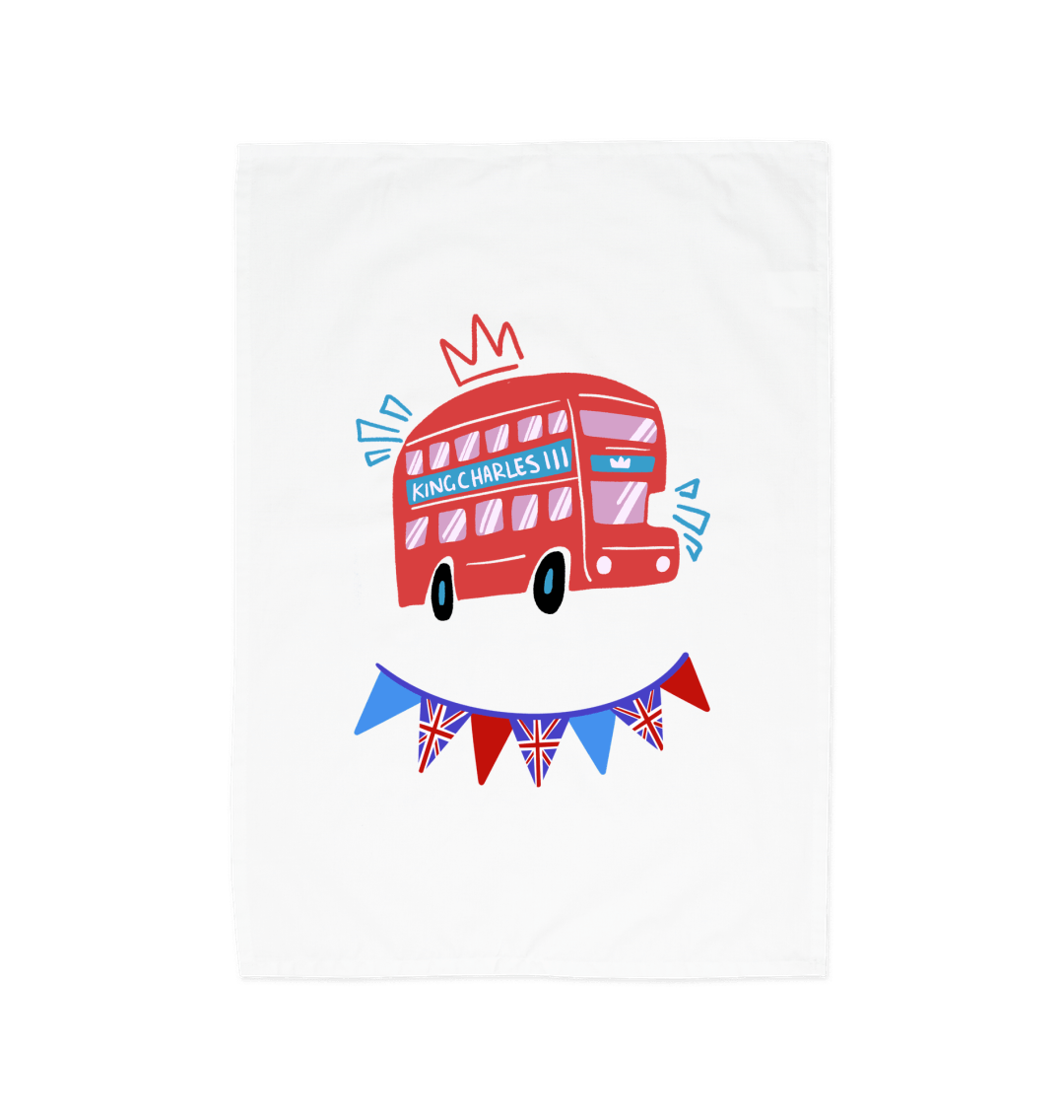 King Charles London Bus Organic Cotton Tea Towel White One Size