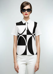 60s Monochrome Polo Top Retro