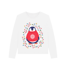 Christmas Penguin Printed Long Sleeve T Shirt White