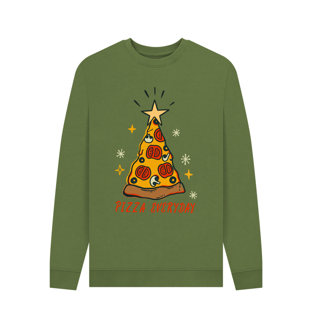 Christmas Sweatshirt Crewneck Graphic Pizza Everyday Khaki