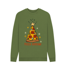 Christmas Sweatshirt Crewneck Graphic Pizza Everyday Khaki