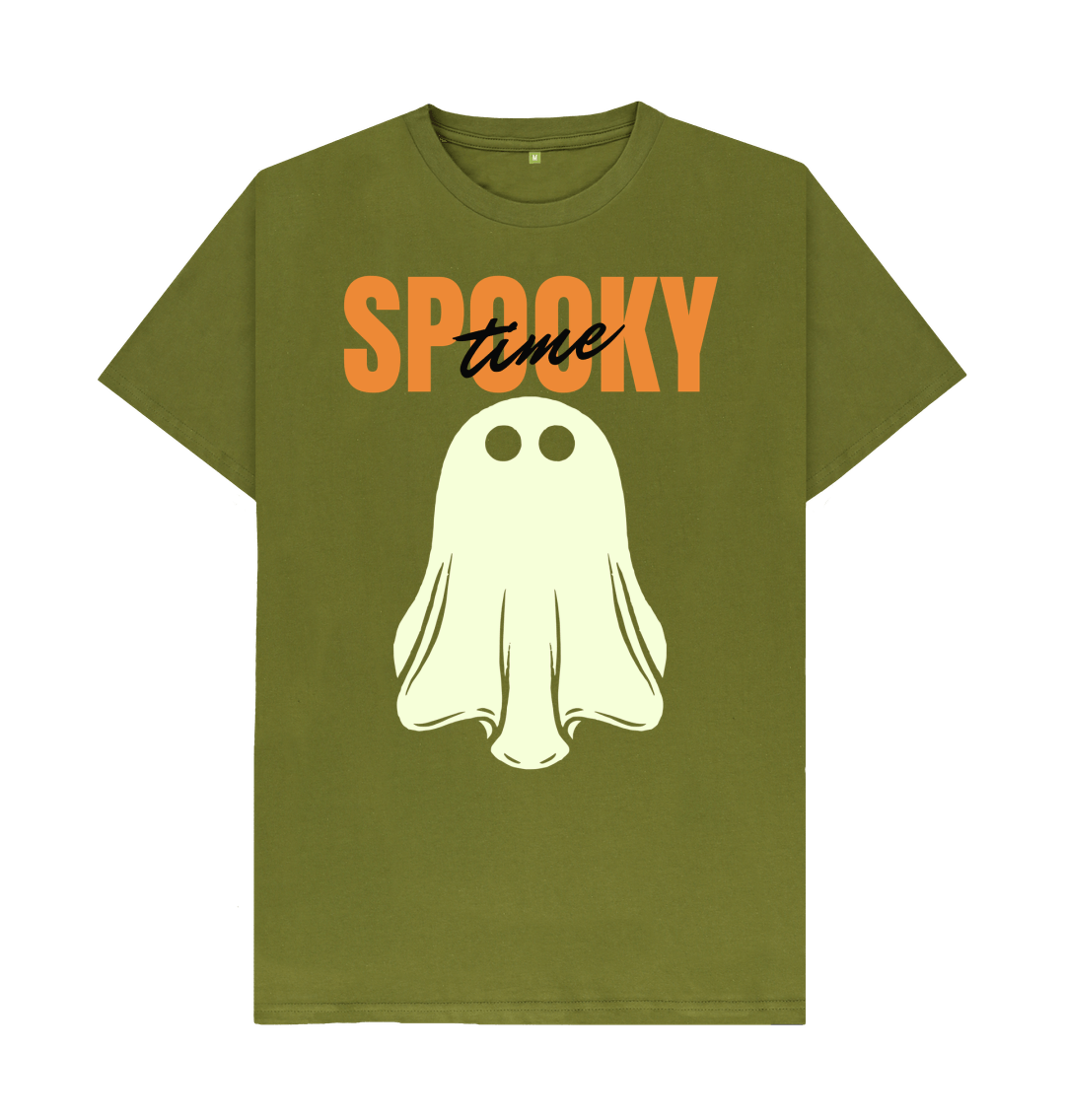 Skater Spooky Time Ghost Organic Cotton T-Shirt Moss Green