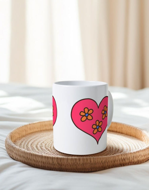 Pop Art Floral Heart Natural Ceramic Mug