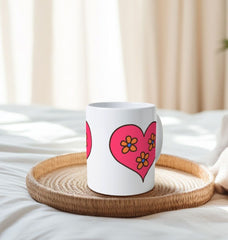 Pop Art Floral Heart Natural Ceramic Mug