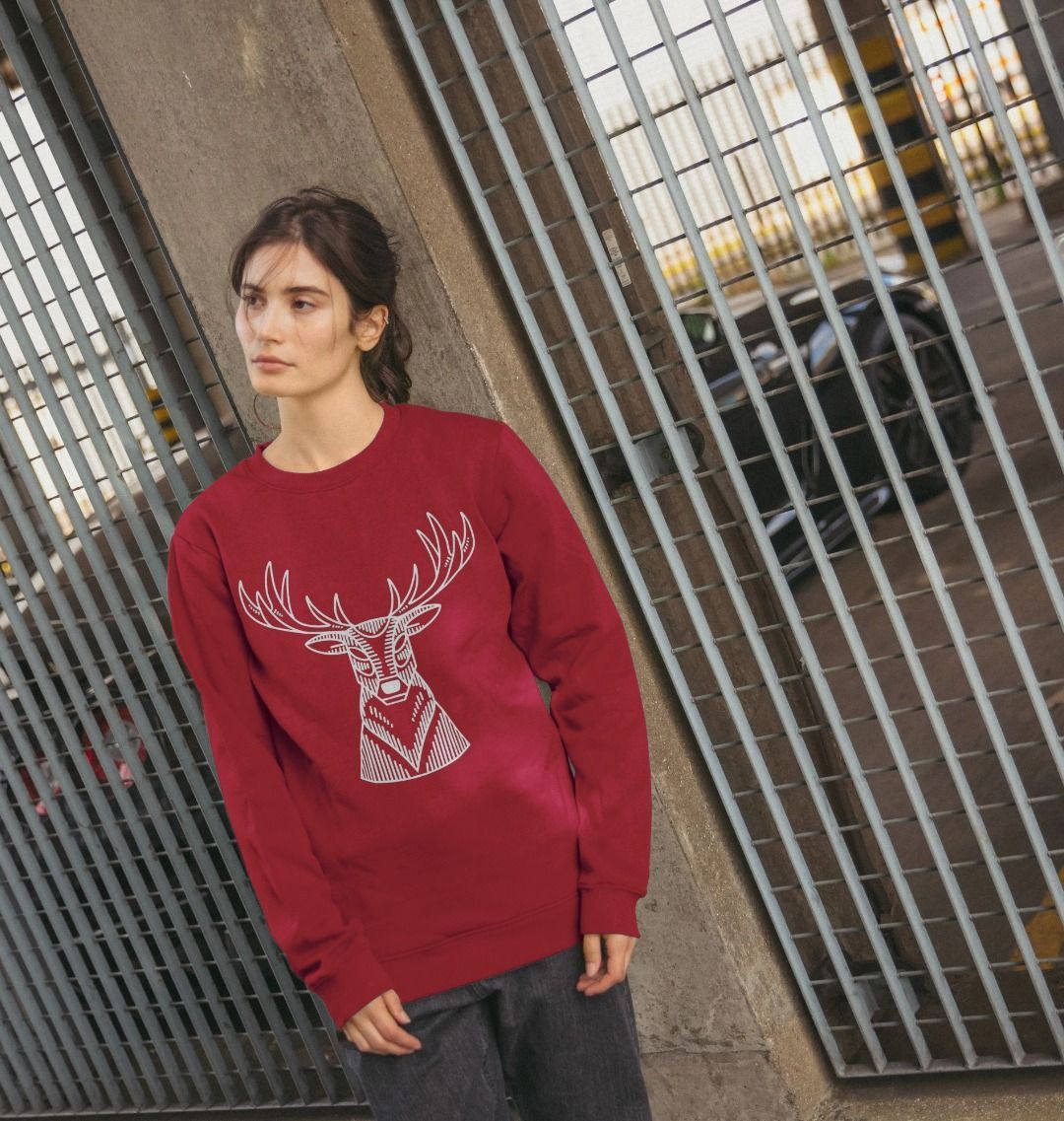 Red Christmas Sweatshirt Reindeer Graphic