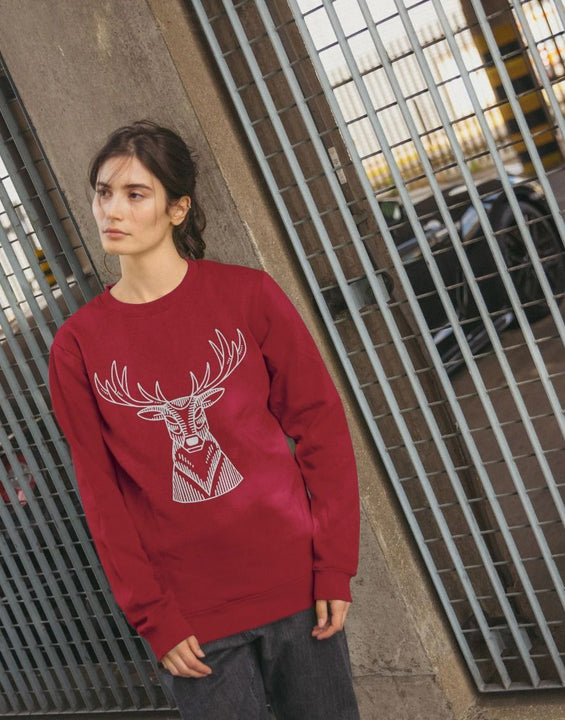 Red Christmas Sweatshirt Reindeer Graphic