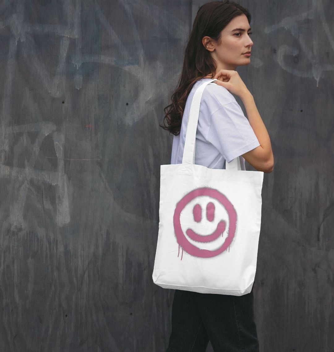 Retro Smiley Face Tote Bag Organic Cotton