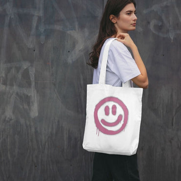 Sac fourre-tout rétro en coton biologique avec smiley