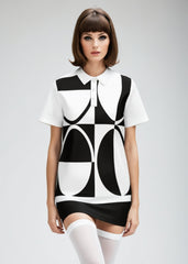 60s Monochrome Polo Top Retro