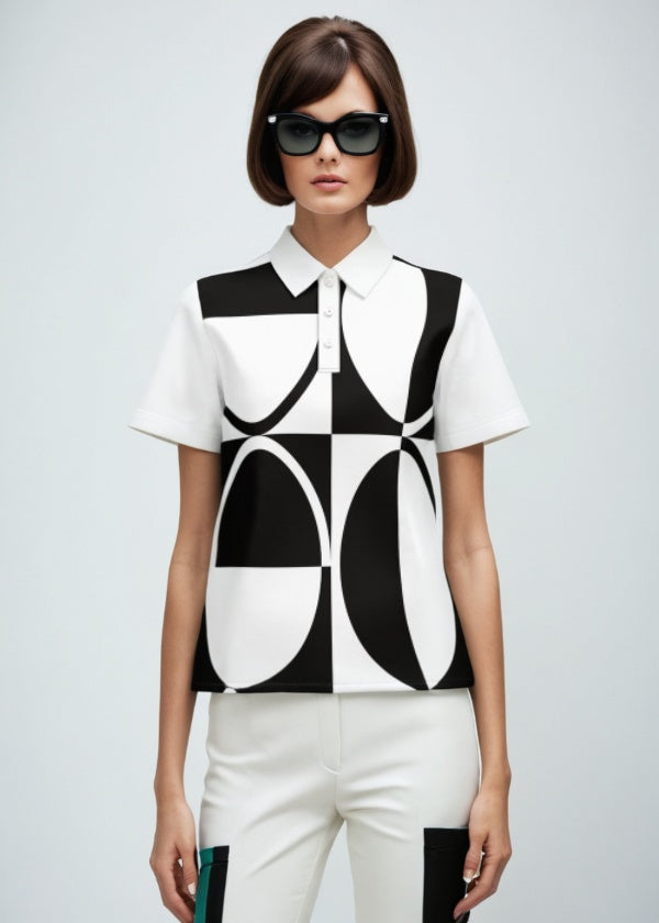 60s Monochrome Polo Top Retro