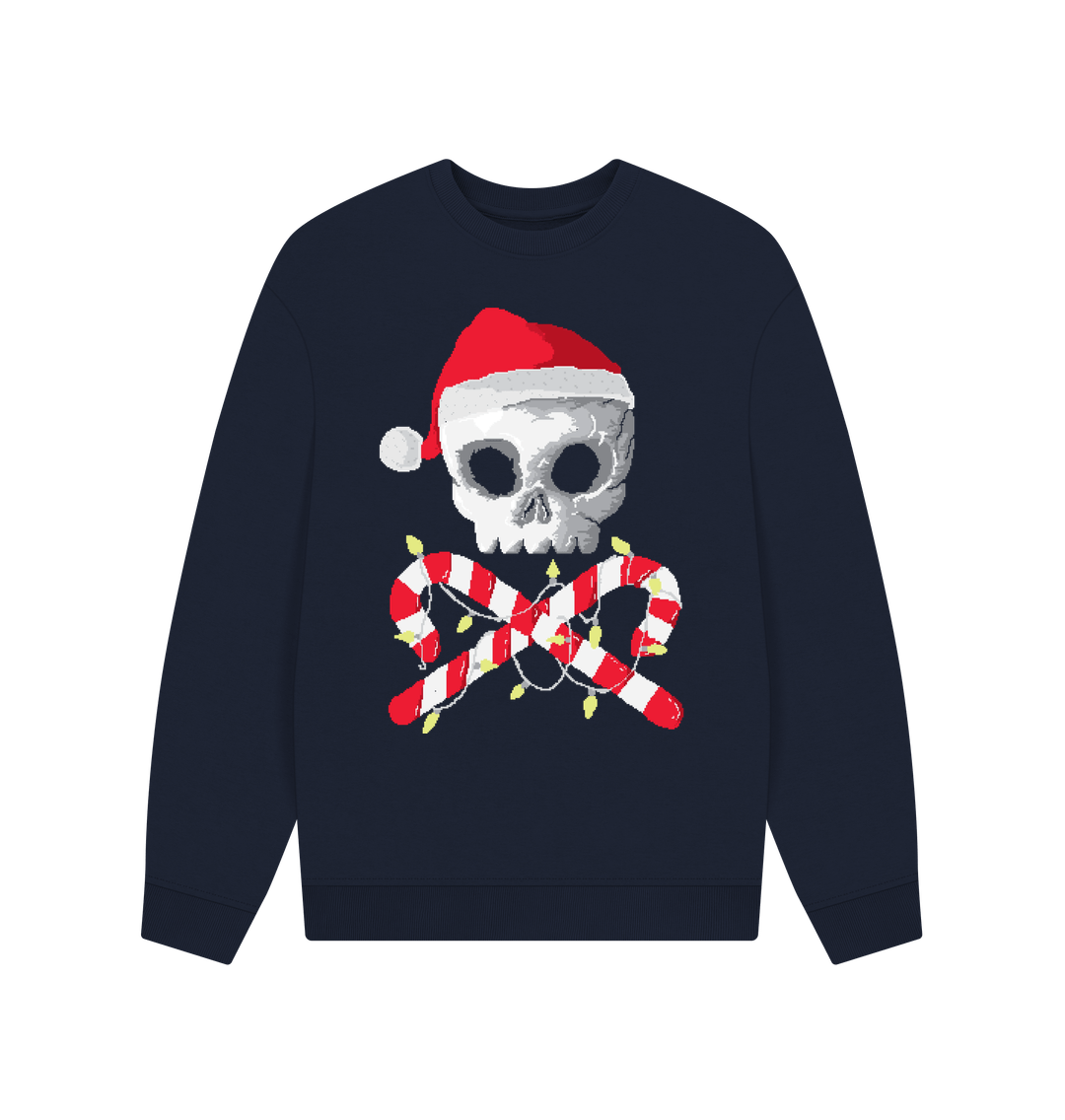 Christmas Sweatshirt Graphic Skull Navy Blue