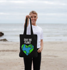 Save the Planet Organic Cotton Tote Bag Black