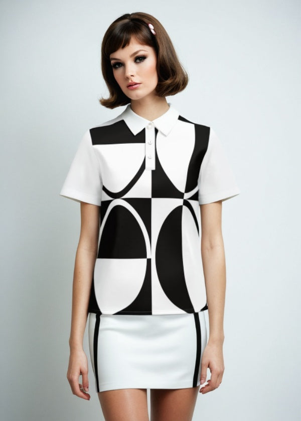 60s Monochrome Polo Top Retro