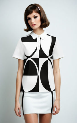 60s Monochrome Polo Top Retro