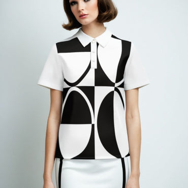 60s Monochrome Polo Top Retro