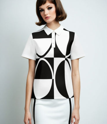 60s Monochrome Polo Top Retro