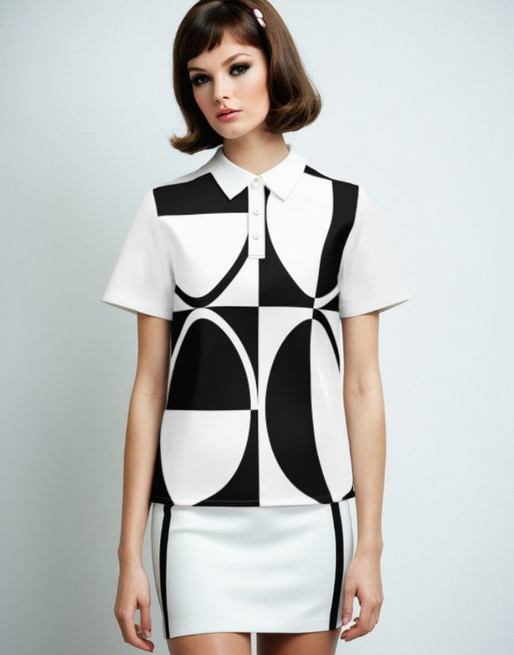 60s Monochrome Polo Top Retro