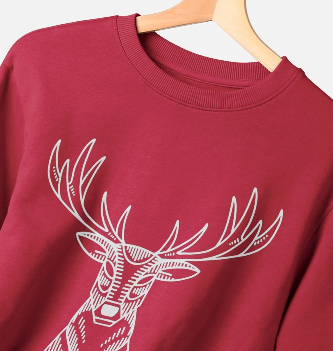 Red Christmas Sweatshirt Reindeer Graphic