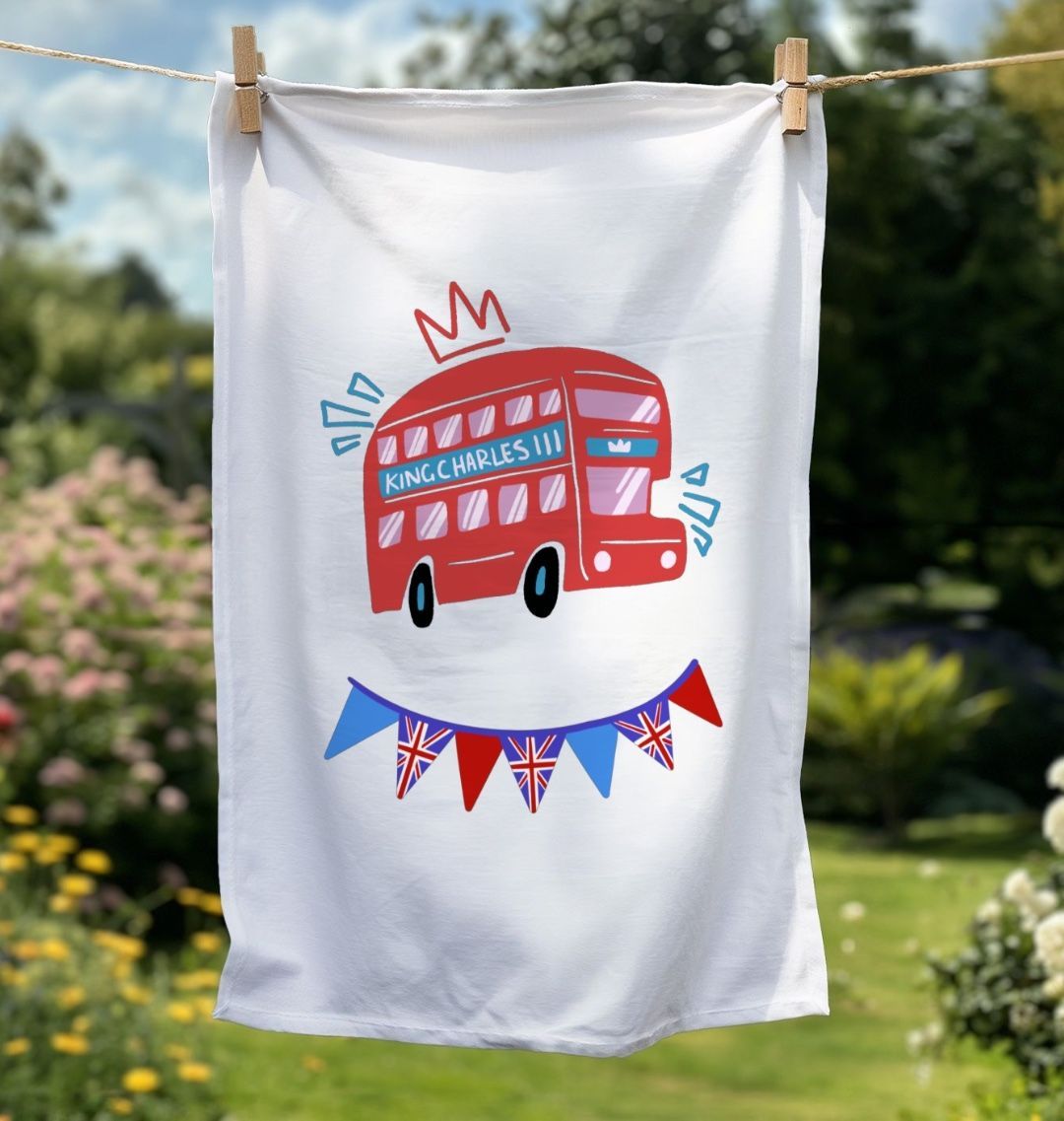 King Charles London Bus Organic Cotton Tea Towel