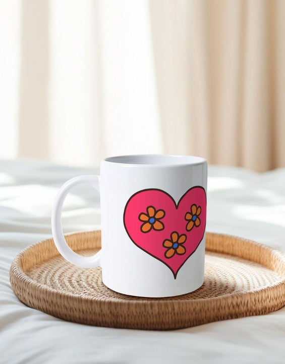 Pop Art Floral Heart Natural Ceramic Mug