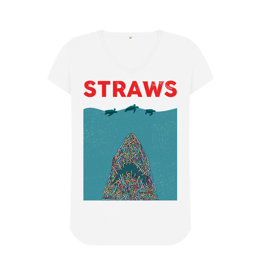 Reduce Plastic Graphic V Neck T Shirt Organic White