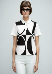 60s Monochrome Polo Top Retro