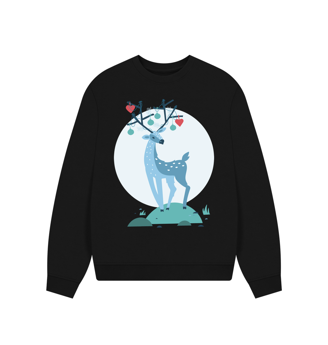 Christmas Reindeer Crewneck Sweatshirt Black