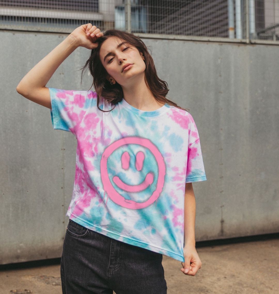 Retro Smiley Face Tie Dye Boxy T Shirt Organic