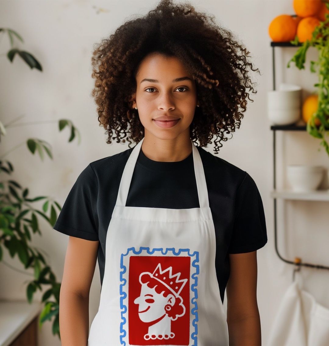 British Queen Stamp Organic Cotton Kitchen Apron